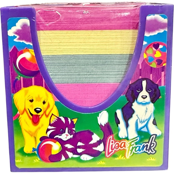 New Rare Vintage Lisa Frank Stationery Cube P531 90s Dog Cat Rainbow Notepad NOS - Picture 1 of 6